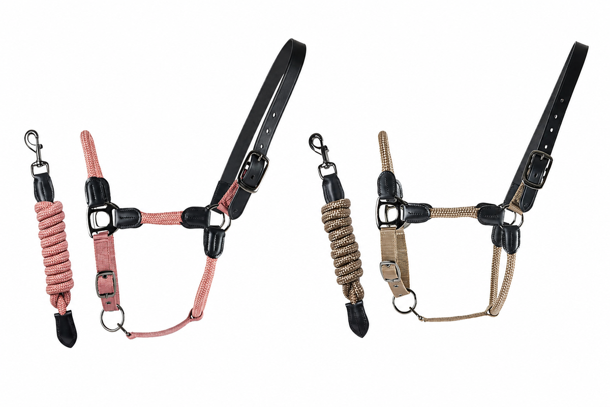 Cameo Equine Rope Leather Headcollar with Leadrope