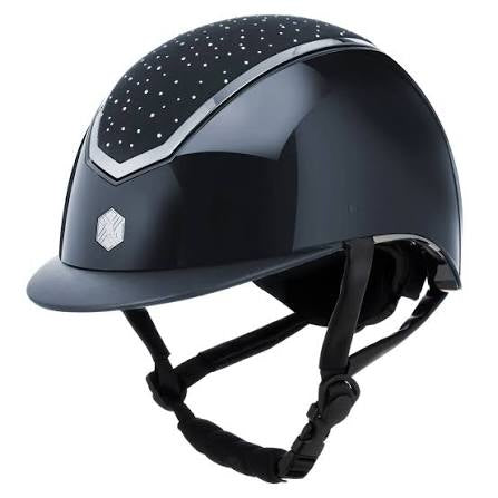EQx Kylo crystal/gloss riding hat with peak made by Charles Owen